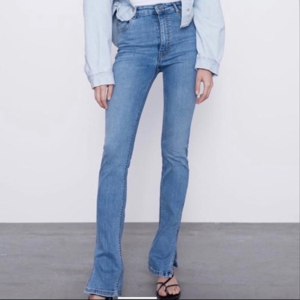 ZARA HIGH WAIST SPLIT HEM JEANS